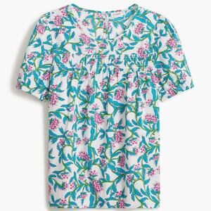 J Crew Factory Womens Puff Sleeve Top Size Large Floral Print Smocked Cotton